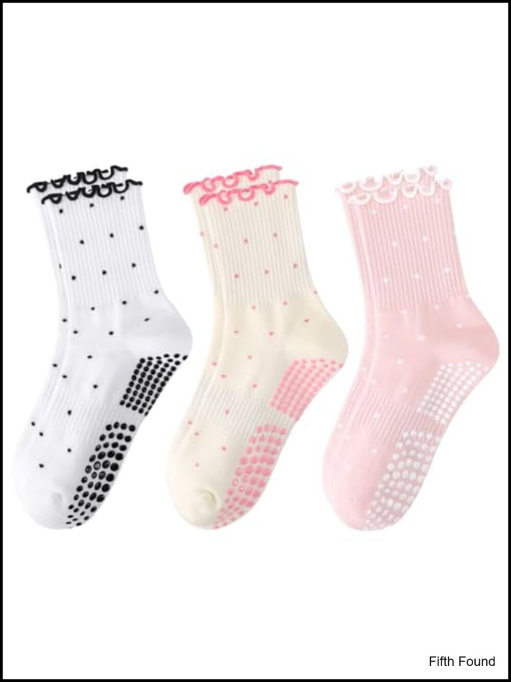Combed Cotton Yoga Pilates Grip Socks Non-Slip Polka Dot Ruffle